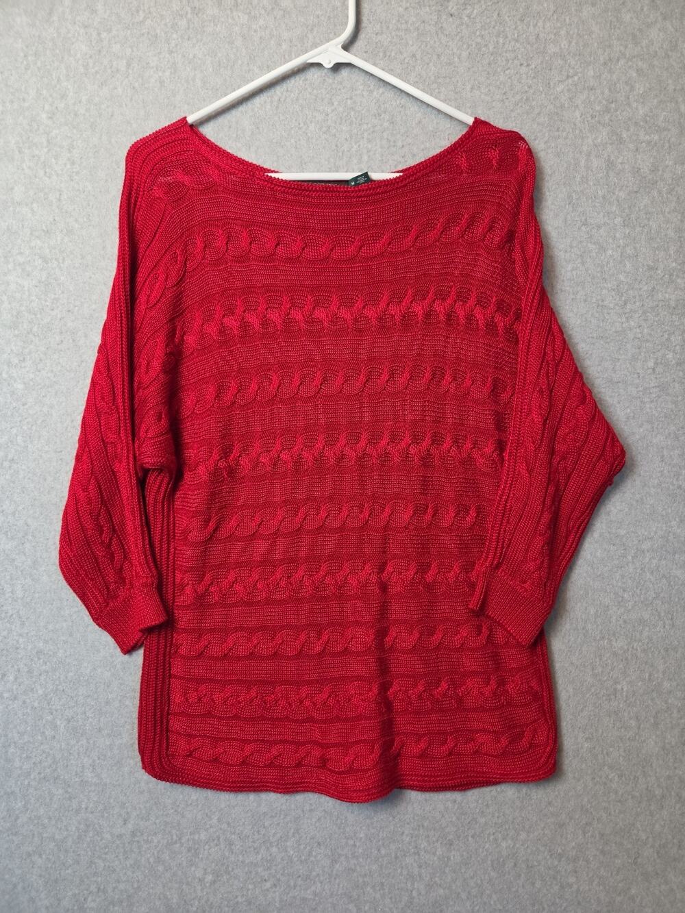 Lauren Ralph Lauren Red Cable Knit Boat Neck Dolman Sleeve Sweater Womens Medium